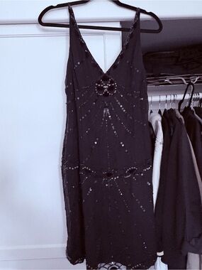 Eva Blue Black Sequin Evening Dress